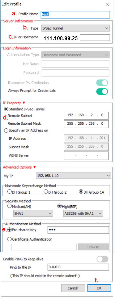 a screenshot of Windows Smart VPN Client profile setup